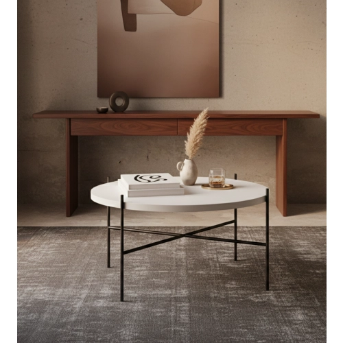 STOLIK KAWOWY Metalowy Blat Biały Płyta MDF  STK-930